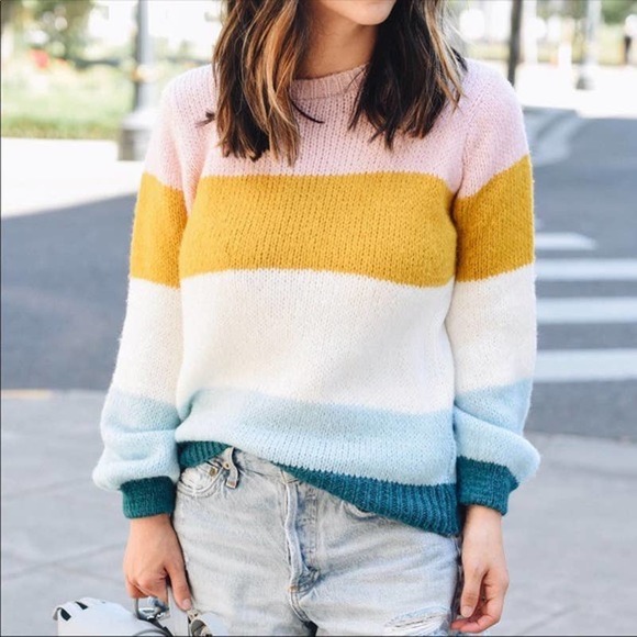 TOPSHOP Colorblock Sweater Striped Crew Neck SZ US 4 - Picture 2 of 6